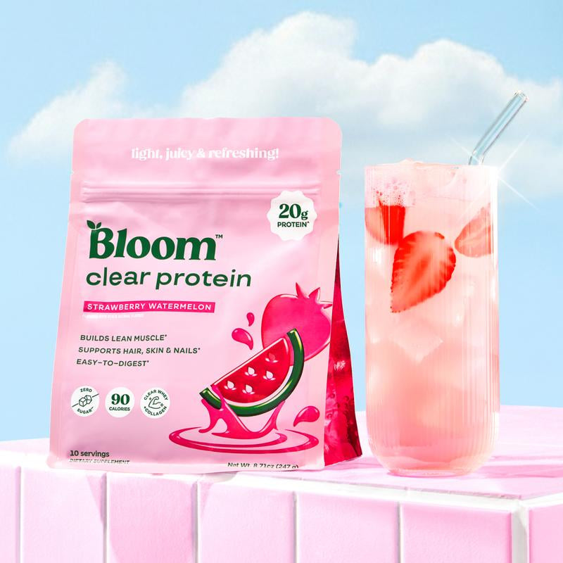 Bloom Nutrition Clear Protein – Clear Whey + Collagen Protein Blend | 20G Protein, 90 Calories, 0G Sugar, Light & Refreshing Fruity Drink | Protein for Women