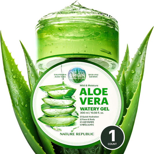 Mild & Moisture Aloe Vera Watery Gel (1 PCS) | Hydrating & Moisturizing, Fast-Absorbing Non-Sticky, Aftersun & Aftershave Soothing Gel for Face & Hair, Korean Skincare, All Skin Types
