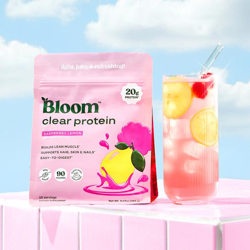 Bloom Nutrition Clear Protein – Clear Whey + Collagen Protein Blend | 20G Protein, 90 Calories, 0G Sugar, Light & Refreshing Fruity Drink | Protein for Women