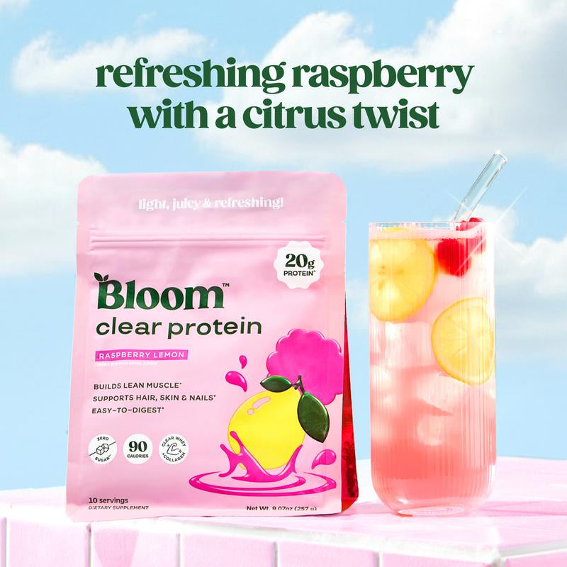 Bloom Nutrition Clear Protein – Clear Whey + Collagen Protein Blend | 20G Protein, 90 Calories, 0G Sugar, Light & Refreshing Fruity Drink | Protein for Women