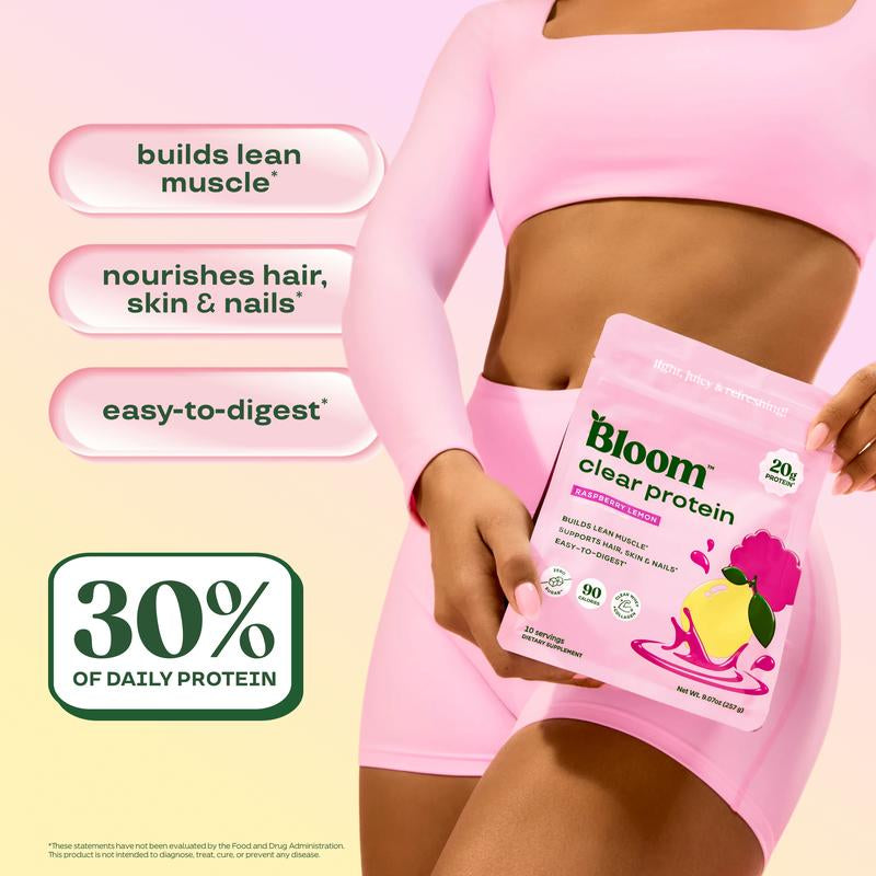 Bloom Nutrition Clear Protein – Clear Whey + Collagen Protein Blend | 20G Protein, 90 Calories, 0G Sugar, Light & Refreshing Fruity Drink | Protein for Women